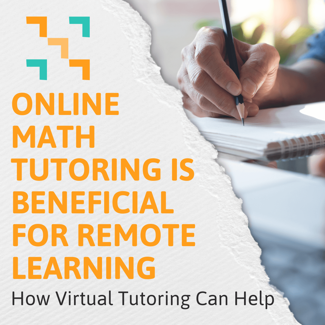 A picture of a student at a computer writing on a notebook with the blog title that says "Online Math Tutoring is Beneficial for Remote Learning: How Virtual Tutoring Can Help"