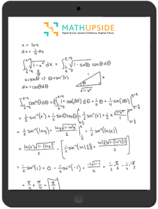 A picture of a tablet with math equations on the screen with the MathUpside Logo at the top of the screen.